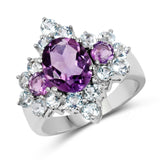 4.55 Carat Genuine Amethyst & Blue Topaz .925 Sterling Silver Ring