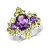 4.23 Carat Genuine Amethyst & Peridot .925 Sterling Silver Ring