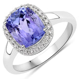 3.30 ct. Genuine Tanzanite and White Diamond 14K White Gold Ring