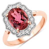 2.66 Carat Genuine Royal Pink Tourmaline and White Diamond 14K Rose Gold Ring