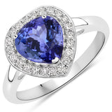 2.31 Carat Genuine Tanzanite and White Diamond 14K White Gold Ring