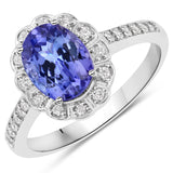 2.21 Carat Genuine Tanzanite and White Diamond 14K White Gold Ring