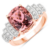 4.80 Carat Genuine Pink Tourmaline and White Diamond 14K Rose Gold Ring