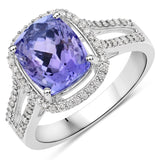3.84 ct. Genuine Tanzanite and White Diamond 14K White Gold Ring