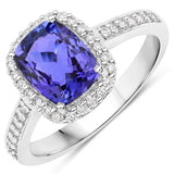2.58 Carat Genuine Tanzanite and White Diamond 14K White Gold Ring