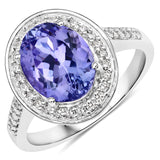 3.18 Carat Genuine Tanzanite and White Diamond 14K White Gold Ring