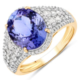 4.93 Carat Genuine Tanzanite and White Diamond 14K Yellow Gold Ring