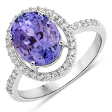 3.74 Carat Genuine Tanzanite and White Diamond 14K White Gold Ring