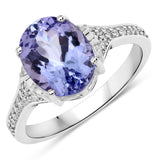 3.44 Carat Genuine Tanzanite and White Diamond 14K White Gold Ring