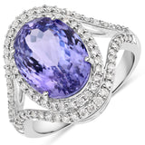 6.91 Carat Genuine Tanzanite and White Diamond 14K White Gold Ring
