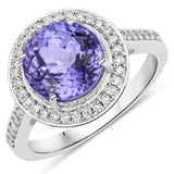 4.31 ct. Genuine Tanzanite and White Diamond 14K White Gold Ring