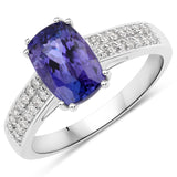 2.55 Carat Genuine Tanzanite and White Diamond 14K White Gold Ring