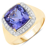 4.97 Carat Genuine Tanzanite and White Diamond 14K Yellow Gold Ring