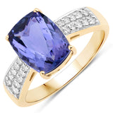 3.14 ct Genuine Tanzanite and White Diamond 14K Yellow Gold Ring