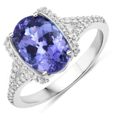 3.62 Carat Genuine Tanzanite and White Diamond 14K White Gold Ring