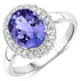 3.04 Carat Genuine Tanzanite and White Diamond 14K White Gold Ring