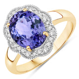3.14 ct Genuine Tanzanite and White Diamond 14K Yellow Gold Ring