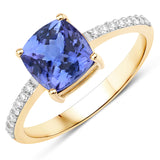 2.08 Carat Genuine Tanzanite and White Diamond 14K Yellow Gold Ring