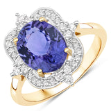2.97 Carat Genuine Tanzanite and White Diamond 14K Yellow Gold Ring