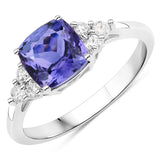 2.19 Carat Genuine Tanzanite and White Diamond 14K White Gold Ring