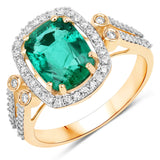 2.74 Carat Genuine Zambian Emerald and White Diamond 14K Yellow Gold Ring