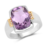 Two Tone Plated 5.88 Carat Genuine Amethyst & White Topaz .925 Sterling Silver Ring