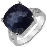 7.16 Carat Genuine Dyed Sapphire and 0.04 ct..t.w Genuine Diamond Accents Sterling Silver Ring