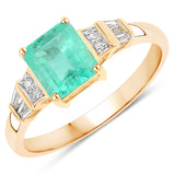 1.26 Carat Genuine Colombian Emerald and White Diamond 14K Yellow Gold Ring