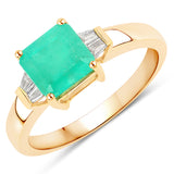 1.87 Carat Genuine Colombian Emerald and White Diamond 14K Yellow Gold Ring