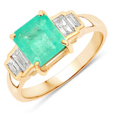 2.10 Carat Genuine Colombian Emerald and White Diamond 14K Yellow Gold Ring