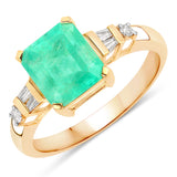 2.16 ct. Genuine Colombian Emerald and White Diamond 14K Yellow Gold Ring