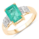 2.30 Carat Genuine Colombian Emerald and White Diamond 14K Yellow Gold Ring