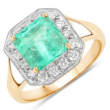 2.13 ct. Genuine Colombian Emerald and White Diamond 14K Yellow Gold Ring