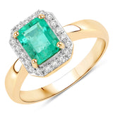 1.48 Carat Genuine Colombian Emerald and White Diamond 14K Yellow Gold Ring
