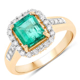 2.13 ct. Genuine Colombian Emerald and White Diamond 14K Yellow Gold Ring for women