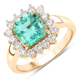 2.28 Carat Genuine Colombian Emerald and White Diamond 14K Yellow Gold Ring
