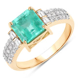 2.42 Carat Genuine Colombian Emerald and White Diamond 14K Yellow Gold Ring