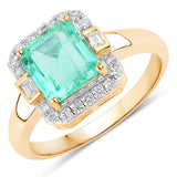 1.85 Carat Genuine Colombian Emerald and White Diamond 14K Yellow Gold Ring