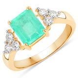 2.16 ct. Genuine Colombian Emerald and White Diamond 14K Yellow Gold Ring for women