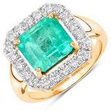 3.88 Carat Genuine Colombian Emerald and White Diamond 14K Yellow Gold Ring