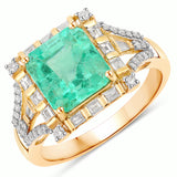 3.57 Carat Genuine Colombian Emerald and White Diamond 14K Yellow Gold Ring