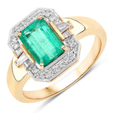 1.45 Carat Genuine Colombian Emerald and White Diamond 14K Yellow Gold Ring