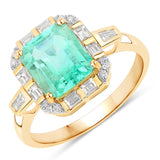 2.24 Carat Genuine Colombian Emerald and White Diamond 14K Yellow Gold Ring