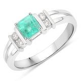 0.72 Carat Genuine Colombian Emerald and White Diamond 14K White Gold Ring