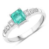 0.91 Carat Genuine Colombian Emerald and White Diamond 14K White Gold Ring