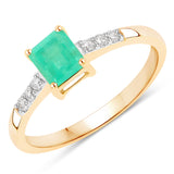 0.70 Carat Genuine Colombian Emerald and White Diamond 14K Yellow Gold Ring