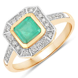 1.03 Carat Genuine Colombian Emerald and White Diamond 14K Yellow Gold Ring