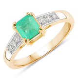 0.86 Carat Genuine Colombian Emerald and White Diamond 14K Yellow Gold Ring