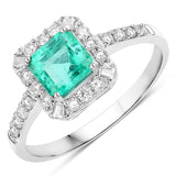 1.15 ct. Genuine Colombian Emerald and White Diamond 14K White Gold Ring