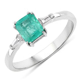 0.83 Carat Genuine Colombian Emerald and White Diamond 14K White Gold Ring